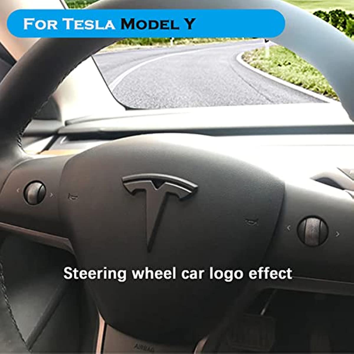Model Y Steering Wheel/Front Trunk/Rear Trunk Logo Sticker Cover Emblem Badge Decals 3PCS/Set for Tesla Model Y Accessories(Matt Black)