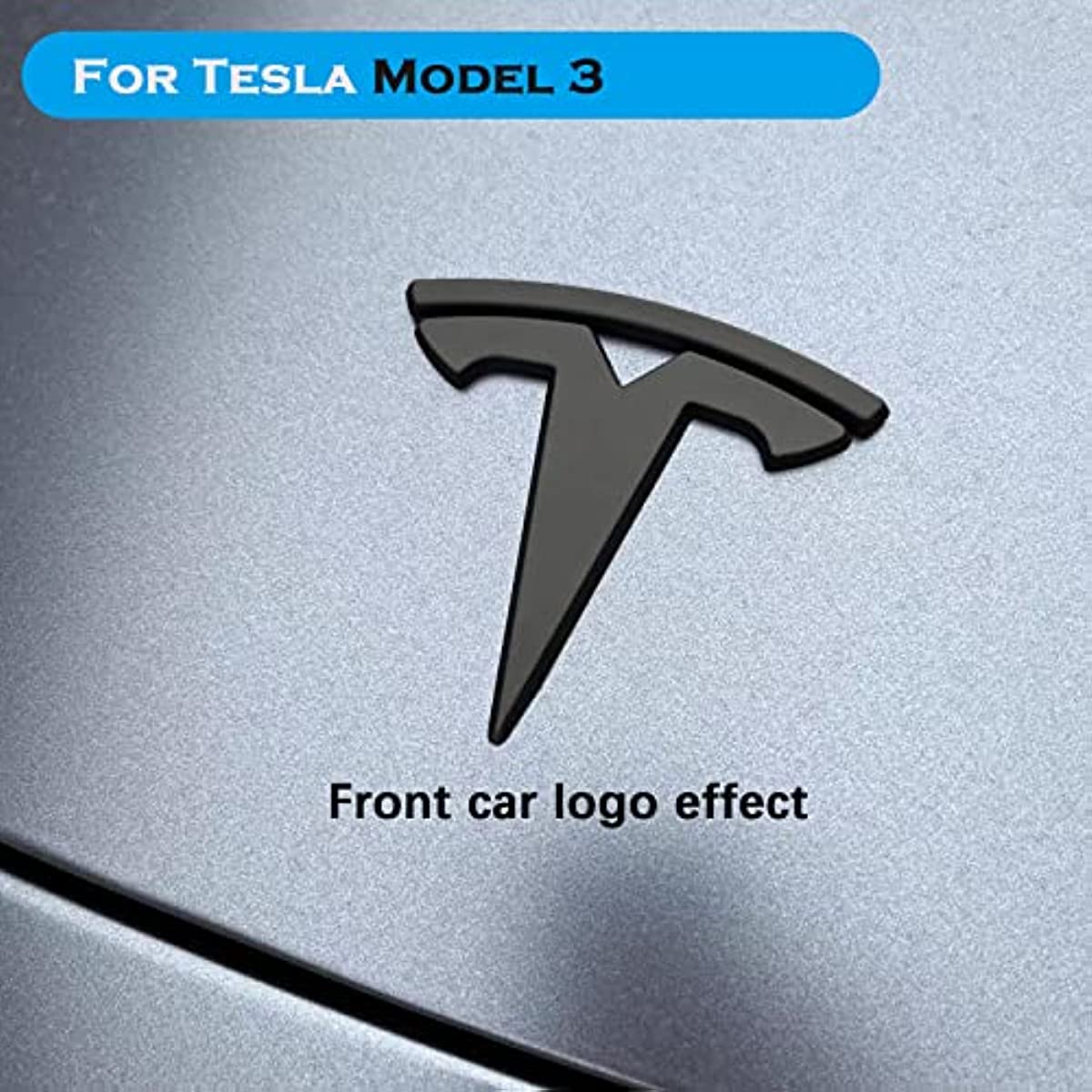 Model 3 Steering Wheel/Front Trunk/Rear Trunk Logo Cover Sticker Badge Decals 3Pcs/Set for fit Tesla Model 3 Emblem Accessories(Matt Black)