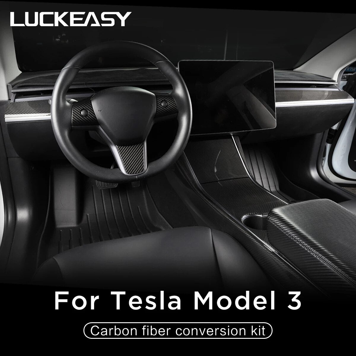 Carbon Fiber Patch For Tesla Model 3 2021-2023 Car Steering Wheel Central Control Car Door Window Button Column Shift model3