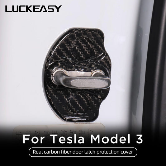 For Tesla Model 3 2017-2023 True Carbon Fiber Door Lock Cover Carbon Fiber Door Lock Protective Cover Car Interior Accessories