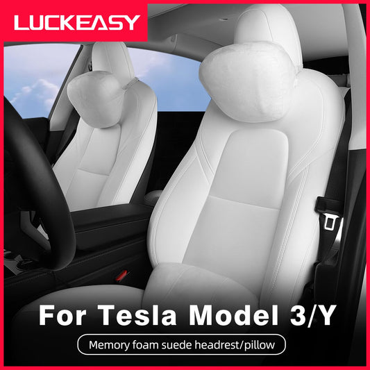 For Tesla Model 3 Model Y Car Neck Seat Pillow Interior Accessories Car Memory Foam Suede Travel Headrest Lumbar Pillow