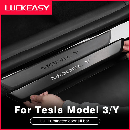 For Tesla Model 3 Model Y Magnetic Induction Led Light Welcome Pedal Front Rear Door Threshold Sill Sticker Accessories Luminous
