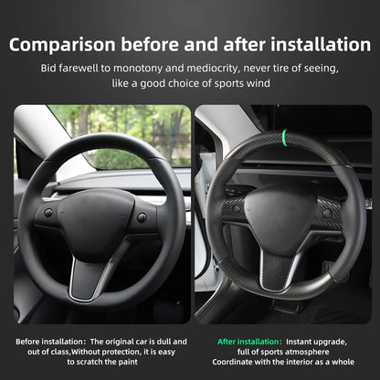 For Tesla Model3 Model Y 2021-2023 Car Steering Wheel Cover Carbon Fiber Steering Wheel Patch Modification Accessories