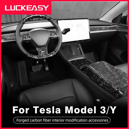 Forged Carbon Fiber Patch For Tesla Model 3 2021-2023 Steering Wheel Central Control Car Door Window Button Column Shift model3