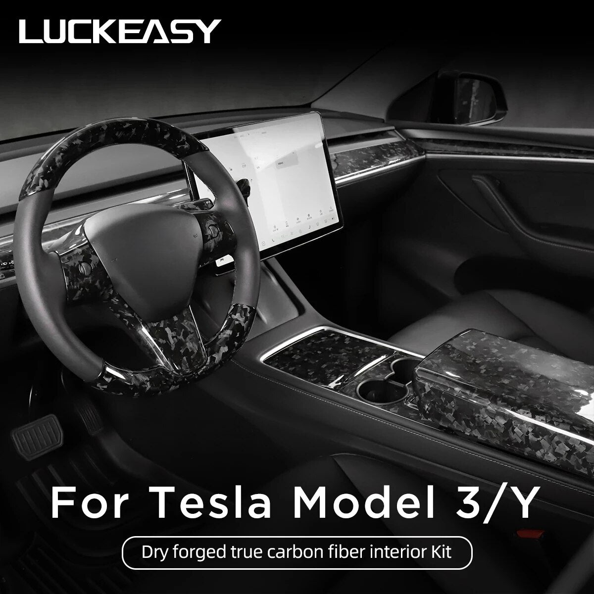 Forged Carbon Fiber Patch For Tesla Model Y 2021-2023 Car Steering Wheel Central Control Car Door Window Button Column Shift