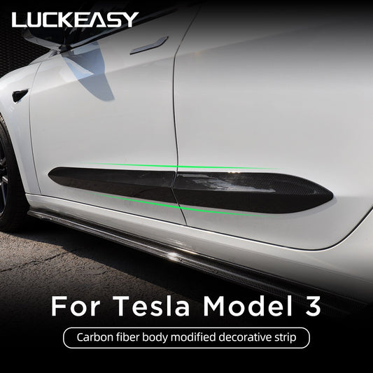 LUCKEASY Car Carbon Fiber Body Modified Decorative Strip For Tesla Model 3 Car Carbon Fiber Door Trim Model3 2017-2023 4pcs/Set