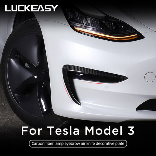 LUCKEASY Car Front Decoration Patch For Tesla Model 3 2017-2023 Wet Carbon Fiber Front Bumper Protection Patch 2Pcs/Set