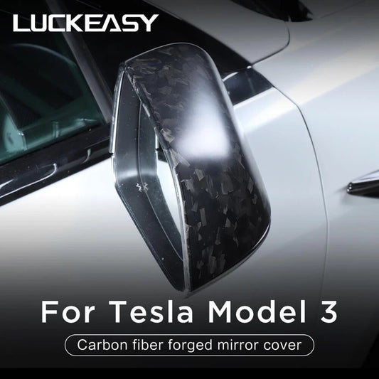LUCKEASY Car Rearview Mirror Shell Decoration For Tesla Model 3 Model3 2023 Forged Carbon Fiber Side Mirror Cover Protective Cap