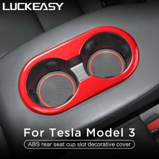 LUCKEASY For Tesla Model 3 2017-2020 Car Accessories ABS Decorate Cover Car ABS Rear Seat Cup Slot Decorative Patch