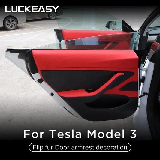 For Tesla Model 3 2017-2020 Car Flip Fur Door Armrest Decoration Accessories Protective Door Protection Film Sticker