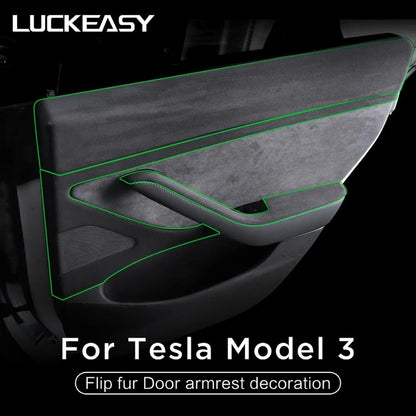 For Tesla Model 3 2017-2020 Car Flip Fur Door Armrest Decoration Accessories Protective Door Protection Film Sticker