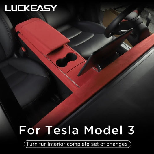 LUCKEASY For Tesla Model 3 2017-2023 Interior Auto Accessories Patch Flip Fur Steering Wheel Instrument Panel Air Outlet Sticker