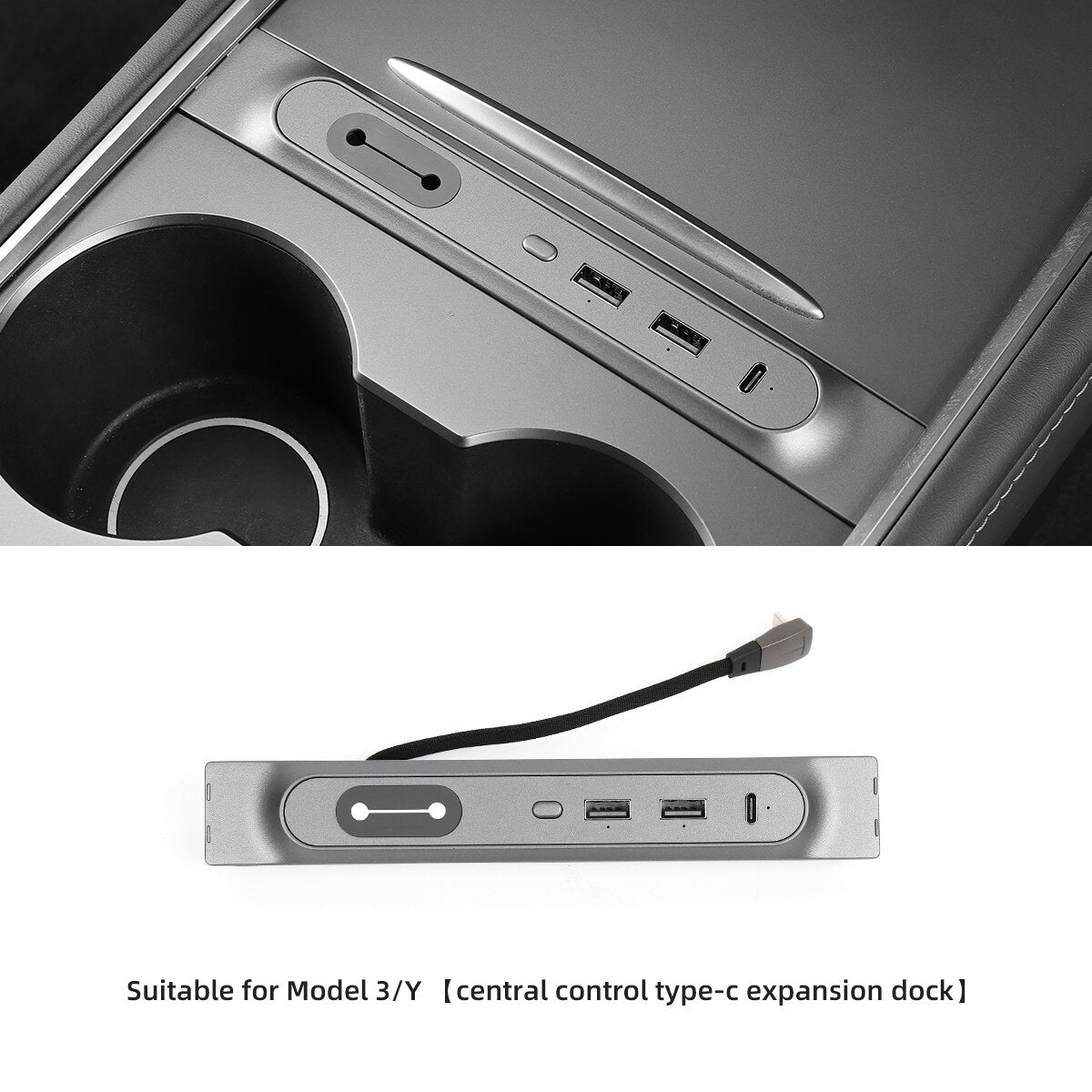For Tesla Model 3 Model Y Central Control USB Shunt Hub Car Decoration Accessories 27W Quick Charger Docking Station