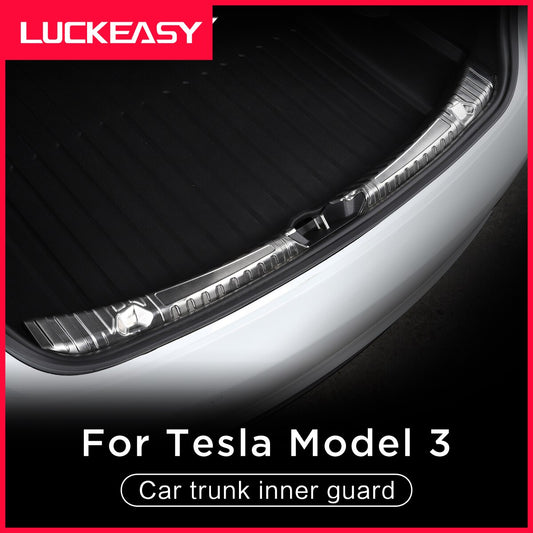 For Tesla Model 3 Stainless Steel Trunk Inner Guard  -model3 2017-2023 Car Inner Rear Bumper Guard Plate Cover Trim