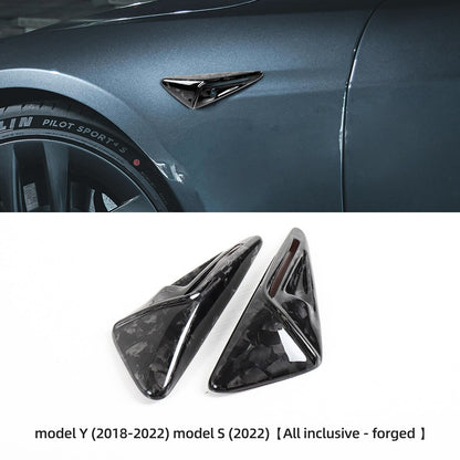 LUCKEASY For Tesla Model 3 Y X S 2018-2023 Car Decoration Accessories Carbon Fiber Leaf Board Side Camera Protection Cover Trim