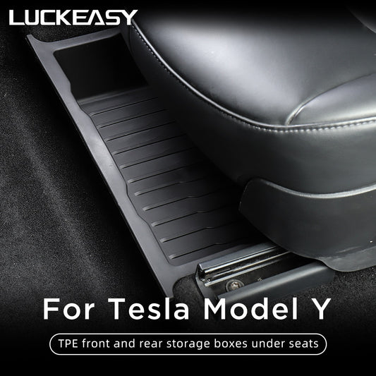 For Tesla Model Y 2017-2023 Under Seat Storage Box Organizer Drawer Holder TPE Storage Lower Box Car Accessories