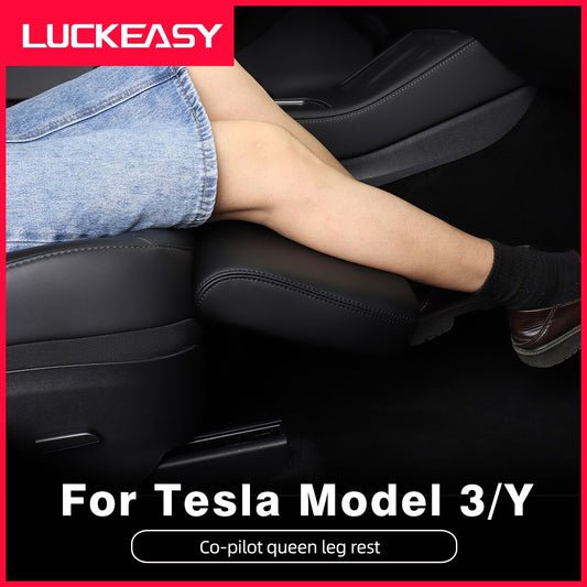 LUCKEASY For Tesla Model Y Co-pilot Leg Rest Extension Mat Model3 2017-2023 Seat Leather Soft Foot Support Leg Knee Pad Model 3