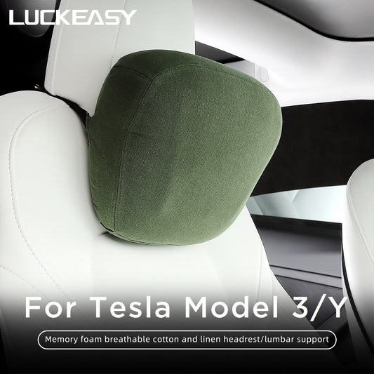 LUCKEASY For Tesla Model3 Model Y Memory Foam Breathable Seat Neck Headrest Lumbar Support Cushion Pillow Car Accessories