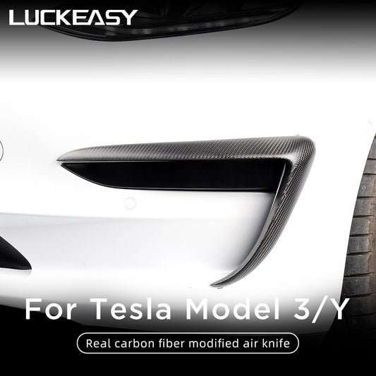 For Tesla Model3 ModelY Front Bumper Eyebrow Wind Knife Real Carbon Fiber Front Fog Lamp Bumper Sticker Car Accessories