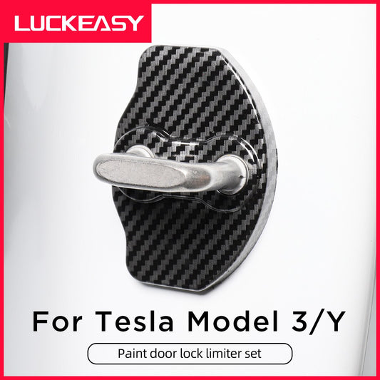 LUCKEASY model3 Car Door Lock Protective Cover For Tesla Model 3 Model Y 2017-2023 ABS Carbon Fiber Door Lock Protective Cover