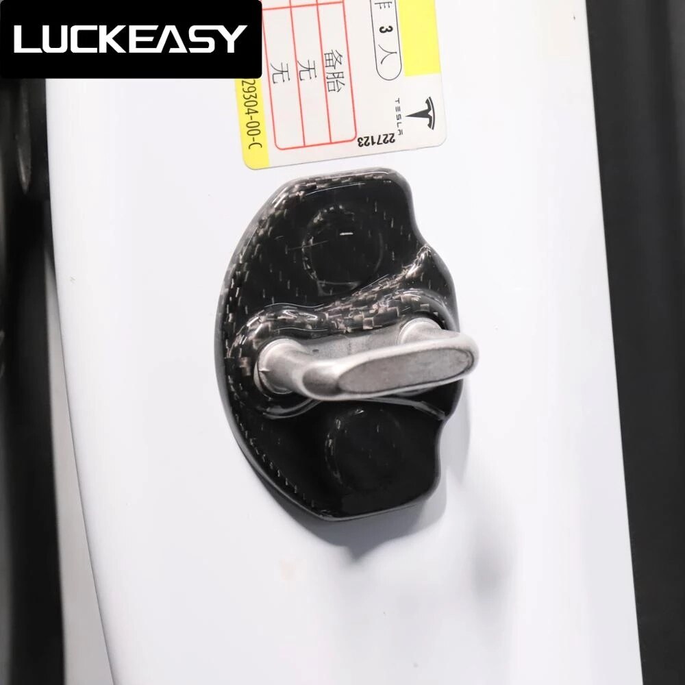 For Tesla Model 3 2017-2023 True Carbon Fiber Door Lock Cover Carbon Fiber Door Lock Protective Cover Car Interior Accessories