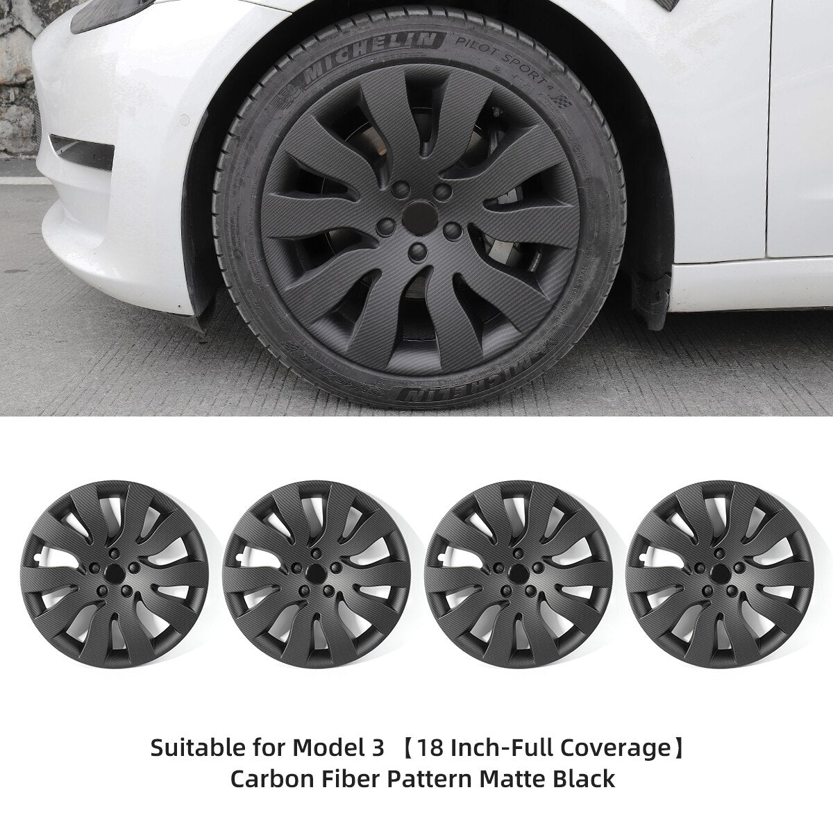 For Tesla Model 3 2023 Wheel Cap 18 Inch  All-inclusive Hubcap Replacement Wheel Cover Kit Modification Accessories