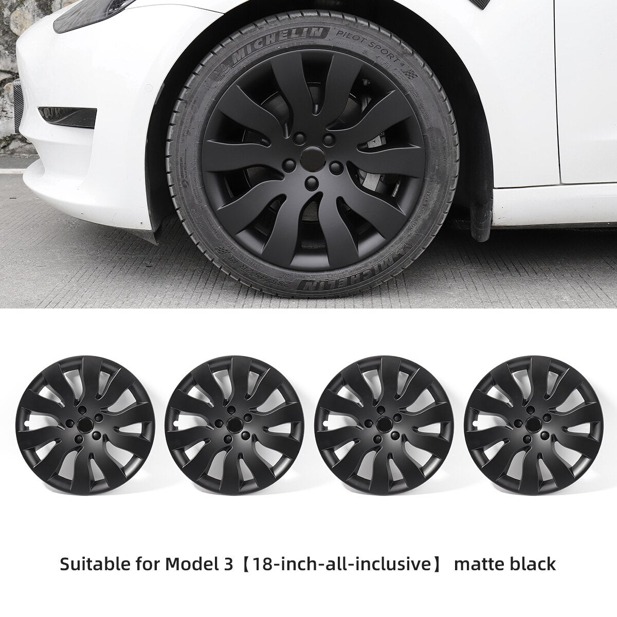 For Tesla Model 3 2023 Wheel Cap 18 Inch  All-inclusive Hubcap Replacement Wheel Cover Kit Modification Accessories