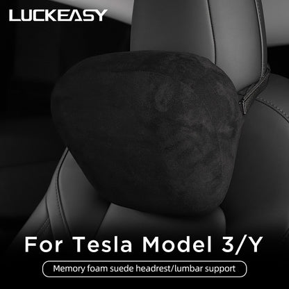 For Tesla Model 3 Model Y Car Neck Seat Pillow Interior Accessories Car Memory Foam Suede Travel Headrest Lumbar Pillow