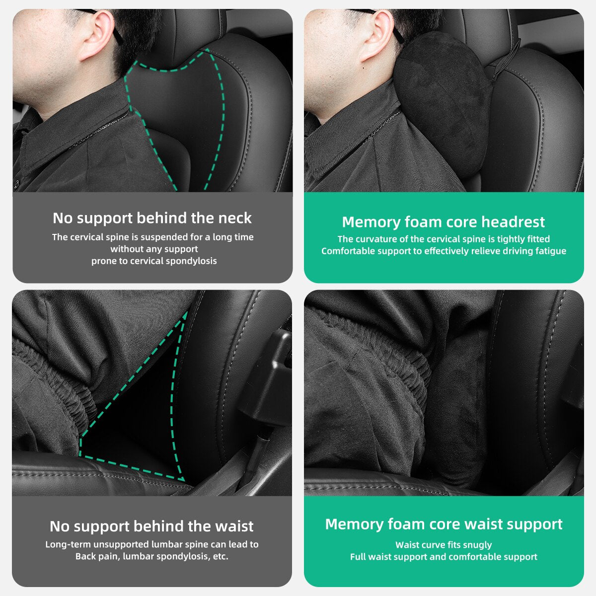 For Tesla Model 3 Model Y Car Neck Seat Pillow Interior Accessories Car Memory Foam Suede Travel Headrest Lumbar Pillow