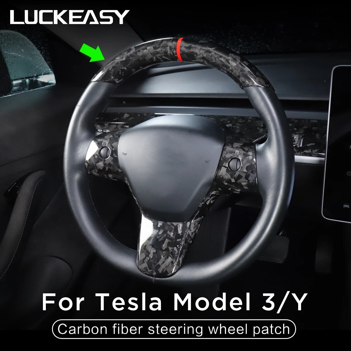 For Tesla Model3 Model Y 2021-2023 Car Steering Wheel Cover Carbon Fiber Steering Wheel Patch Modification Accessories