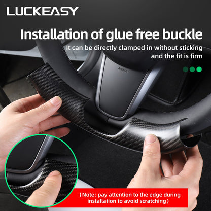 For Tesla Model3 Model Y 2021-2023 Car Steering Wheel Cover Carbon Fiber Steering Wheel Patch Modification Accessories