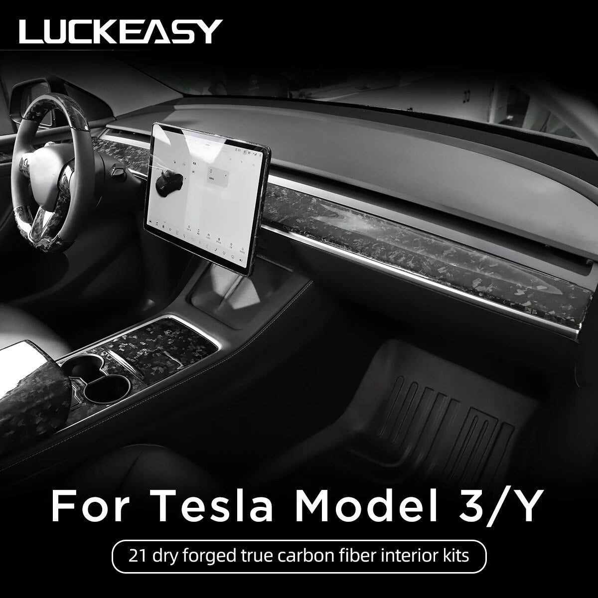 Forged Carbon Fiber Patch For Tesla Model 3 2021-2023 Steering Wheel Central Control Car Door Window Button Column Shift model3