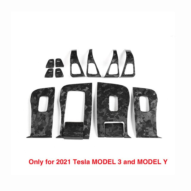 Forged Carbon Fiber Patch For Tesla Model Y 2021-2023 Car Steering Wheel Central Control Car Door Window Button Column Shift