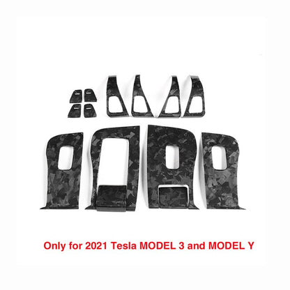 Forged Carbon Fiber Patch For Tesla Model Y 2021-2023 Car Steering Wheel Central Control Car Door Window Button Column Shift