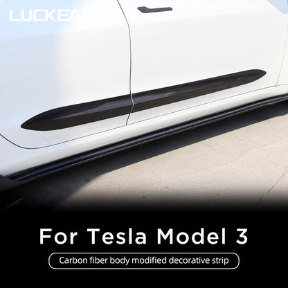 LUCKEASY Car Carbon Fiber Body Modified Decorative Strip For Tesla Model 3 Car Carbon Fiber Door Trim Model3 2017-2023 4pcs/Set