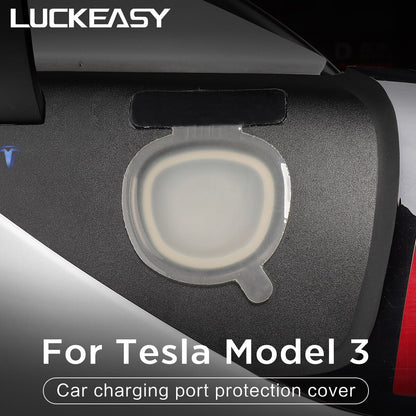 LUCKEASY Car Charging Port Protection Cover For Tesla Model 3 Model3 2023 Charging Port Dust Plug WHITE/BLACK