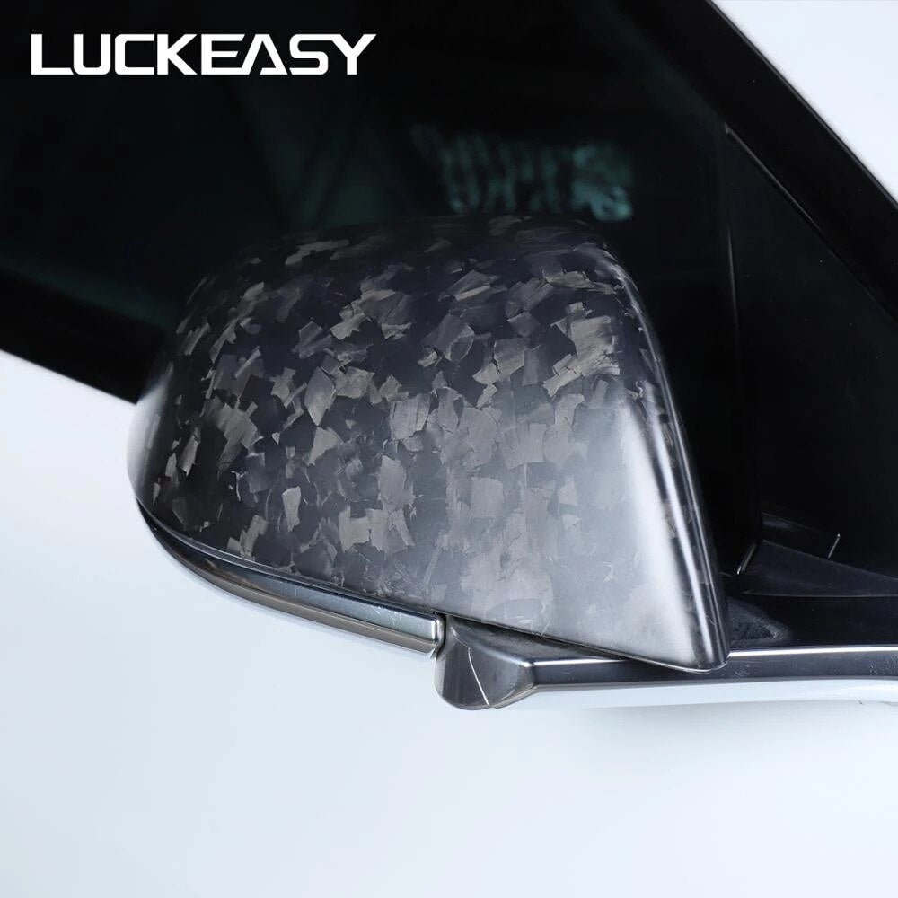 LUCKEASY Car Rearview Mirror Shell Decoration For Tesla Model 3 Model3 2023 Forged Carbon Fiber Side Mirror Cover Protective Cap