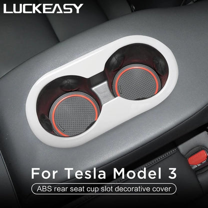 LUCKEASY For Tesla Model 3 2017-2020 Car Accessories ABS Decorate Cover Car ABS Rear Seat Cup Slot Decorative Patch