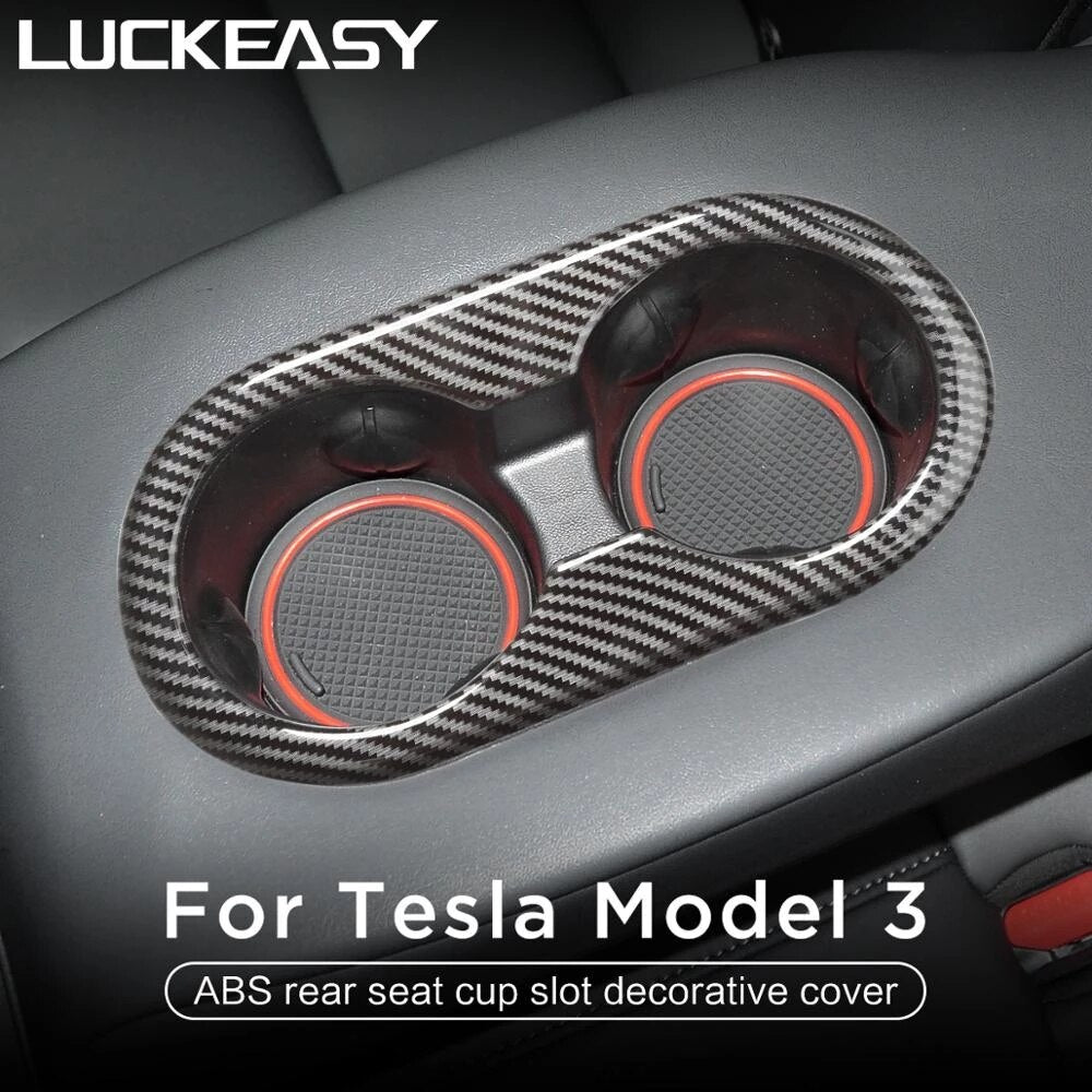 LUCKEASY For Tesla Model 3 2017-2020 Car Accessories ABS Decorate Cover Car ABS Rear Seat Cup Slot Decorative Patch