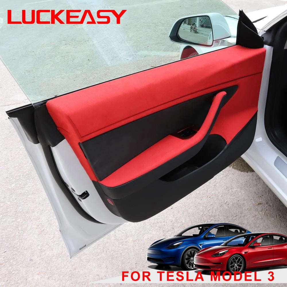 For Tesla Model 3 2017-2020 Car Flip Fur Door Armrest Decoration Accessories Protective Door Protection Film Sticker