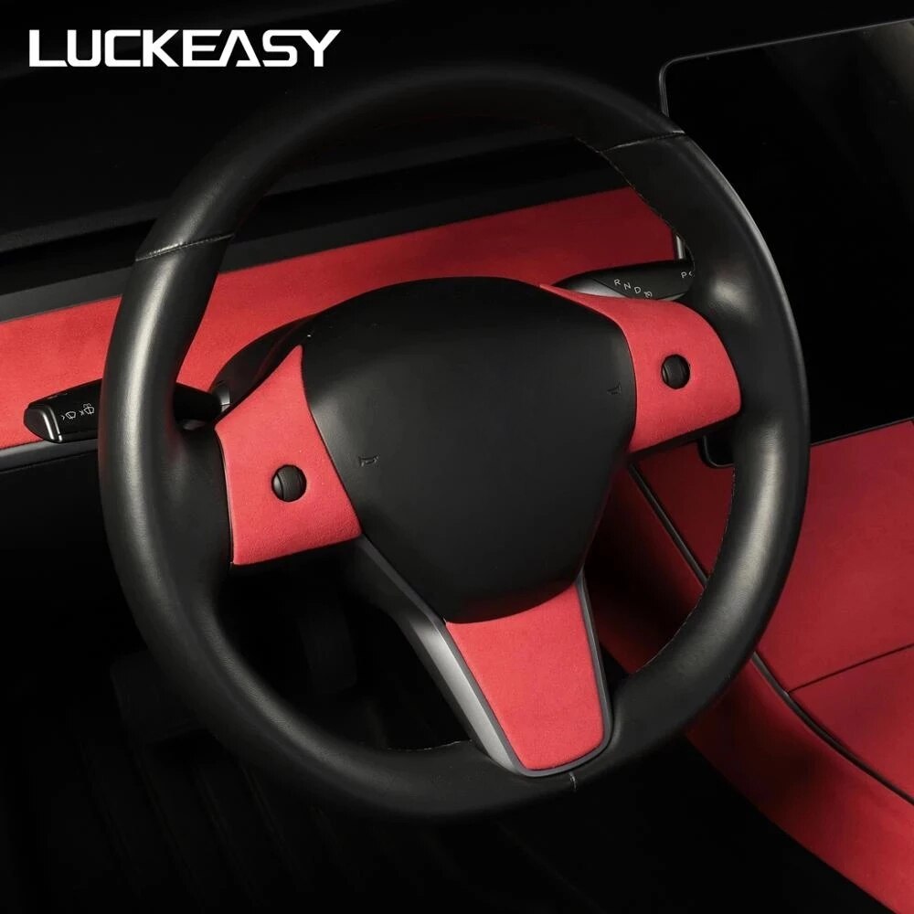 LUCKEASY For Tesla Model 3 2017-2023 Interior Auto Accessories Patch Flip Fur Steering Wheel Instrument Panel Air Outlet Sticker