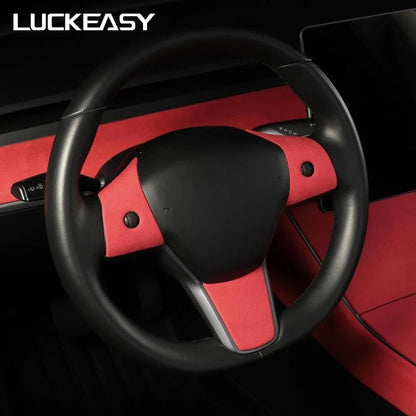 LUCKEASY For Tesla Model 3 2017-2023 Interior Auto Accessories Patch Flip Fur Steering Wheel Instrument Panel Air Outlet Sticker