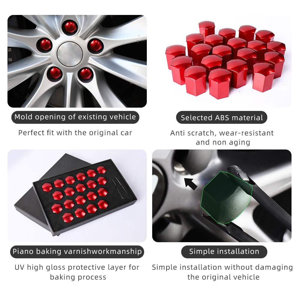 LUCKEASY For Tesla Model 3 Model X Model S 2017-2023 Wheel Hub Screw Cover Kit Car Accessories Wheel Nut Caps 20Pcs/Set