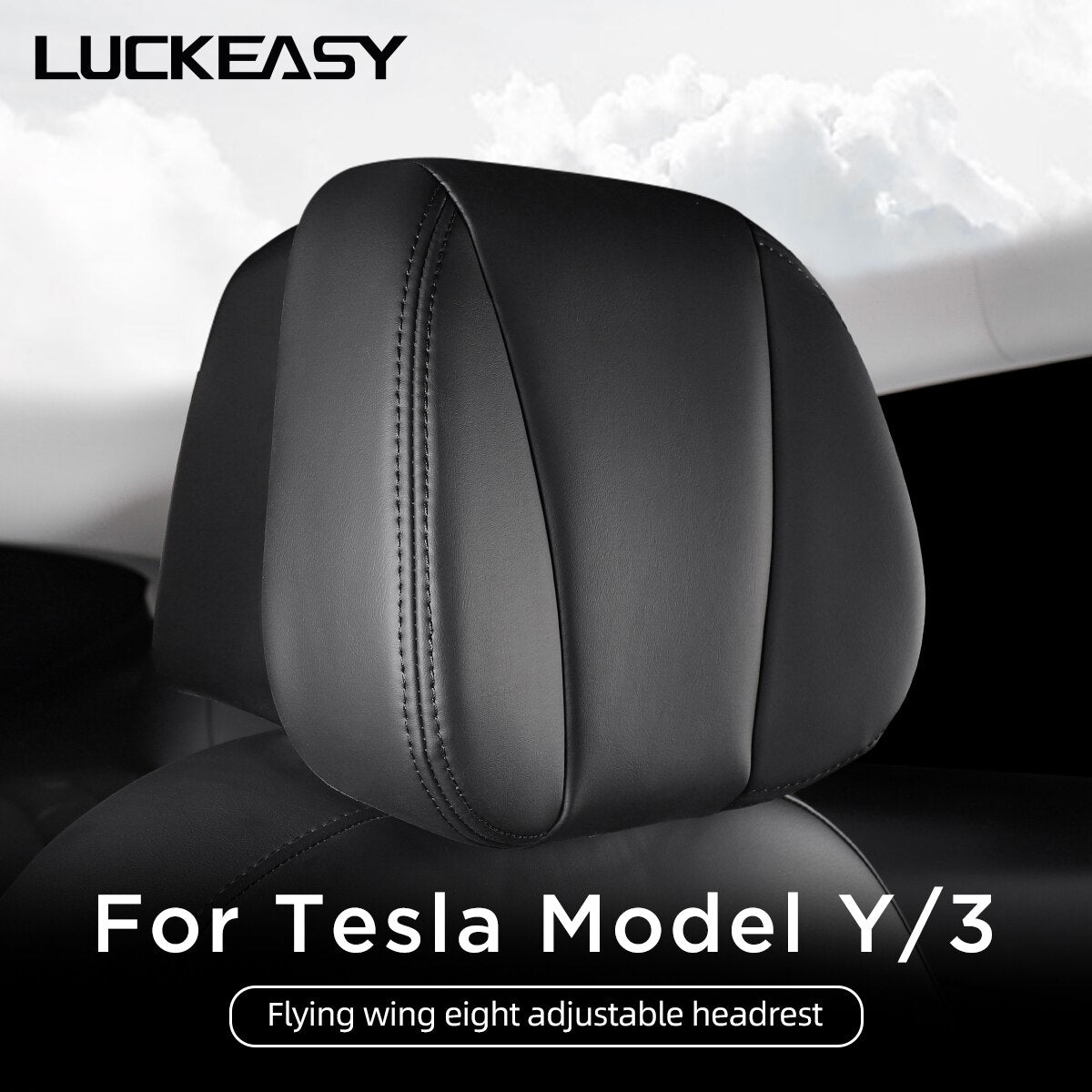 LUCKEASY For Tesla Model 3 Y 2022-2023 Head Neck Rest Support Car Seat Adjustable Pillow Replacement Headrest Car Accessories