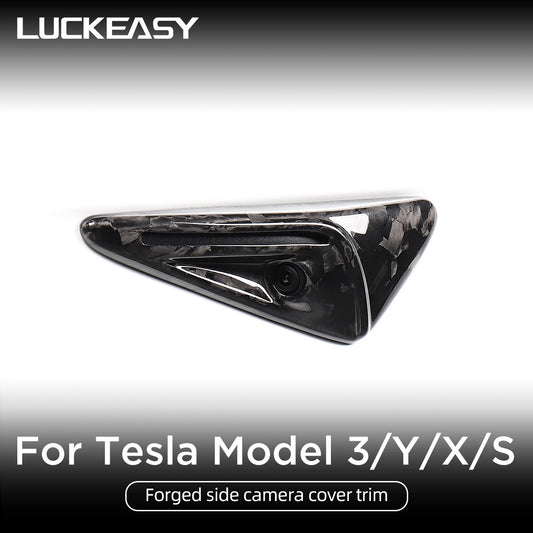 LUCKEASY For Tesla Model 3 Y X S 2018-2023 Car Decoration Accessories Carbon Fiber Leaf Board Side Camera Protection Cover Trim