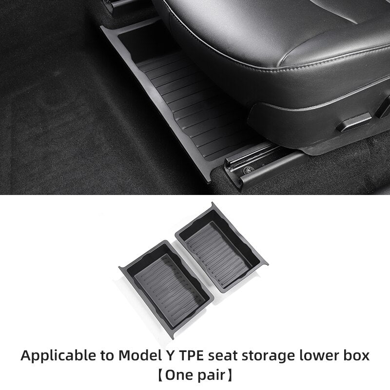 For Tesla Model Y 2017-2023 Under Seat Storage Box Organizer Drawer Holder TPE Storage Lower Box Car Accessories