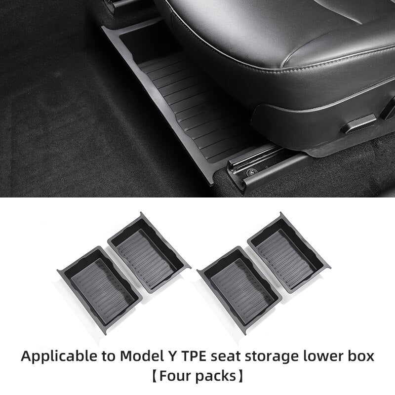 For Tesla Model Y 2017-2023 Under Seat Storage Box Organizer Drawer Holder TPE Storage Lower Box Car Accessories