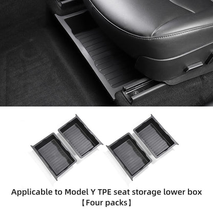 For Tesla Model Y 2017-2023 Under Seat Storage Box Organizer Drawer Holder TPE Storage Lower Box Car Accessories
