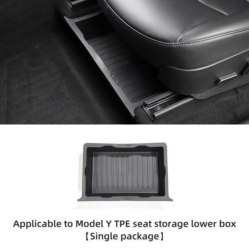 For Tesla Model Y 2017-2023 Under Seat Storage Box Organizer Drawer Holder TPE Storage Lower Box Car Accessories