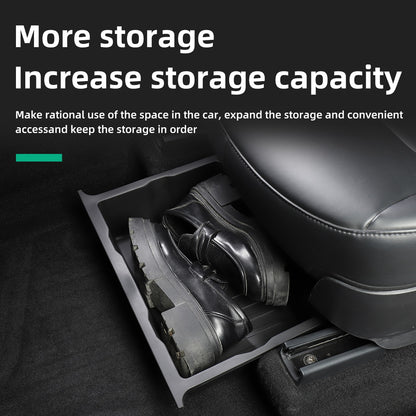 For Tesla Model Y 2017-2023 Under Seat Storage Box Organizer Drawer Holder TPE Storage Lower Box Car Accessories